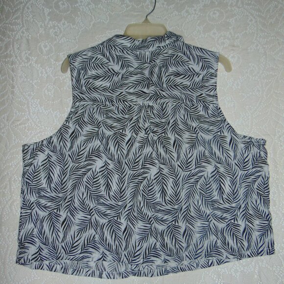 Tahari 100% Linen Blouse Sleeveless Leaf Pattern XL Button Up Women's Beach - Picture 6 of 8